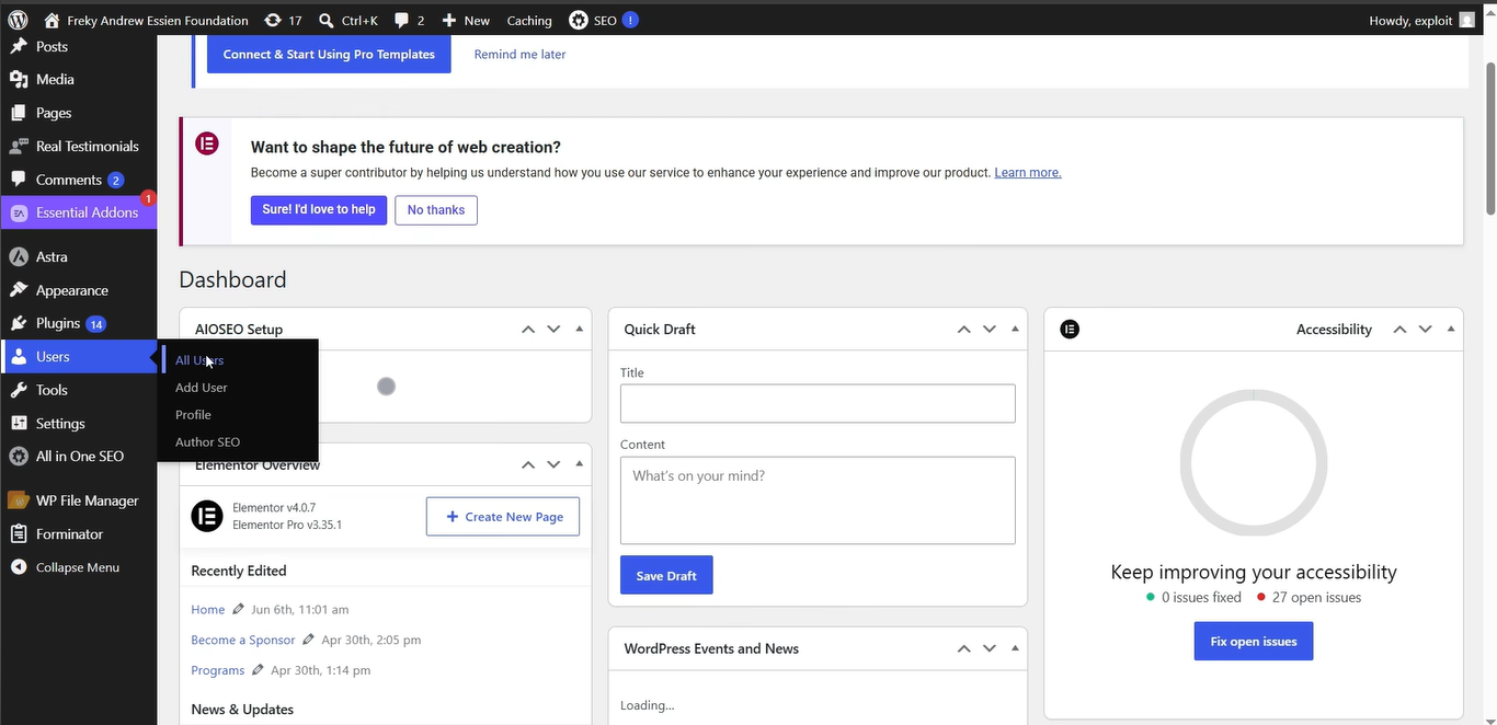 WordPress Admin Dashboard