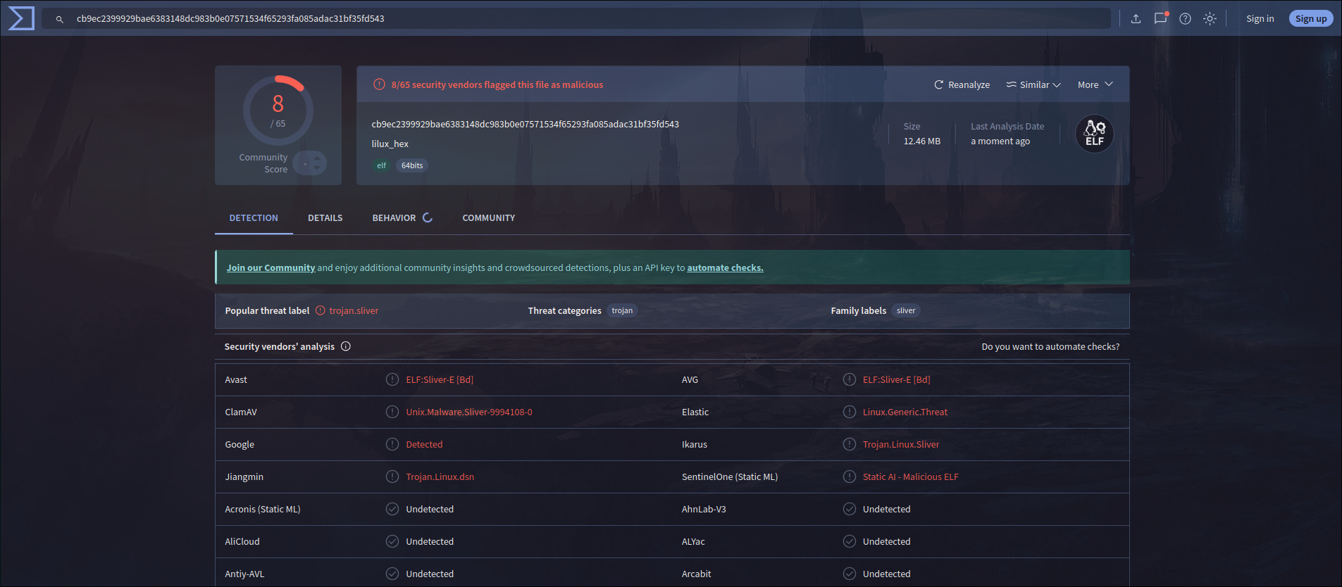 VirusTotal Sliver Detection