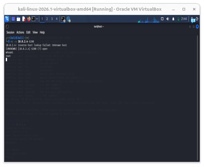 Accesso root tramite Netcat alla porta 6200