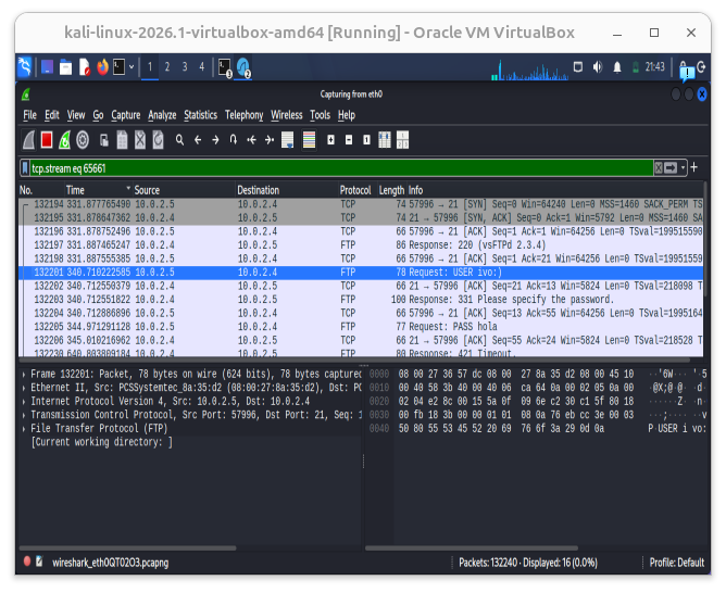 Pacchetti intercettati in Wireshark