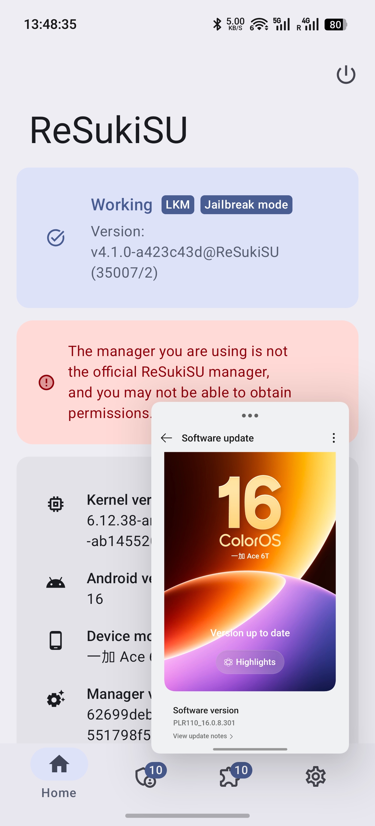 GhostLock running on OnePlus Ace 6T with KernelSU (LKM, Jailbreak mode)
