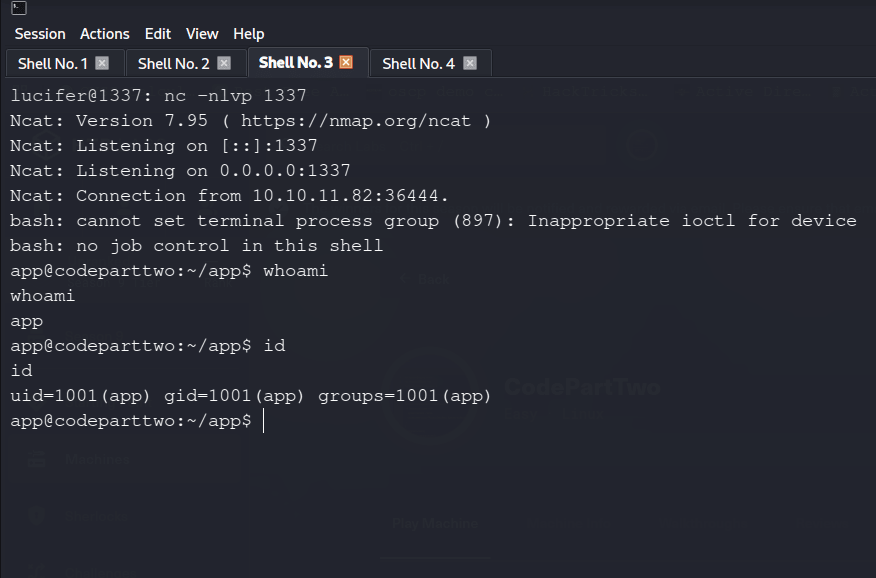 Sucesso do Reverse Shell