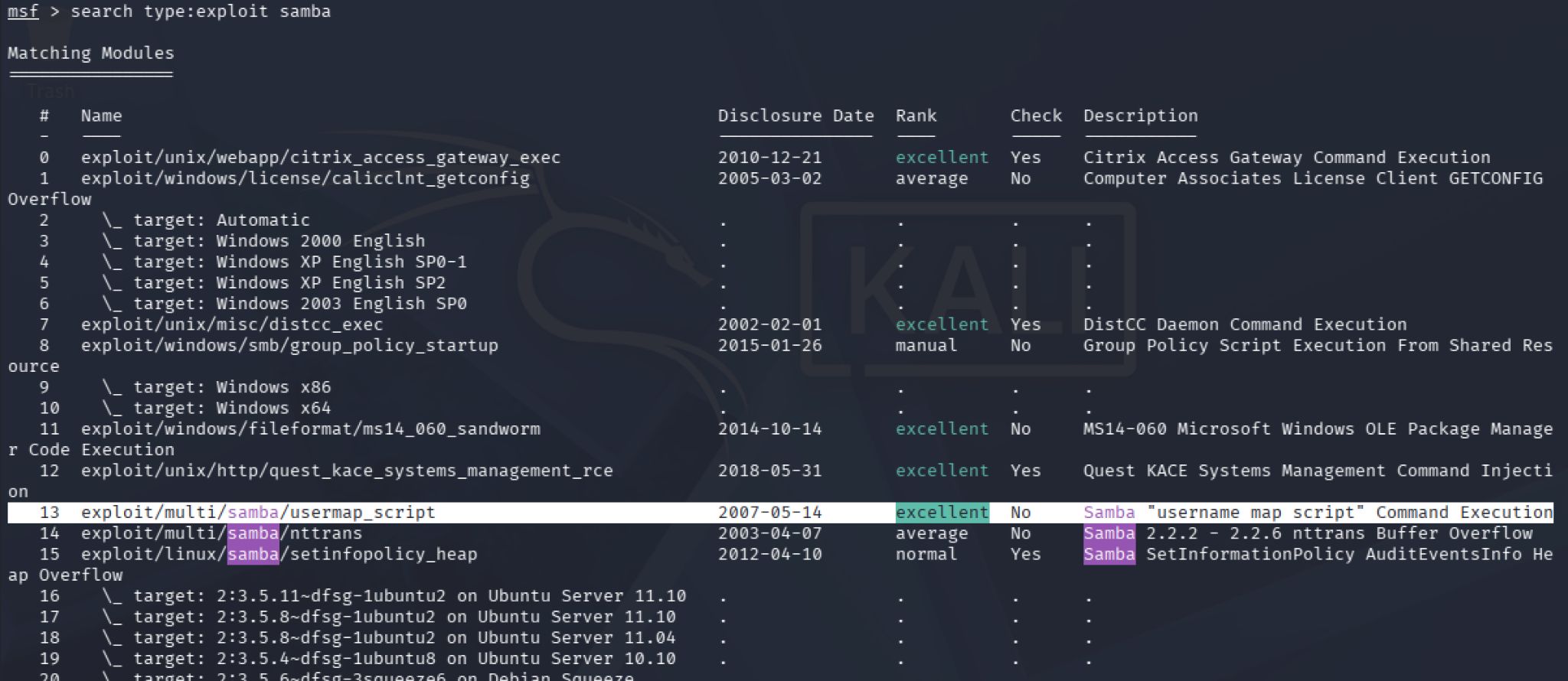 CVE-2007-2447-Eintrag: RCE über username map script in Samba