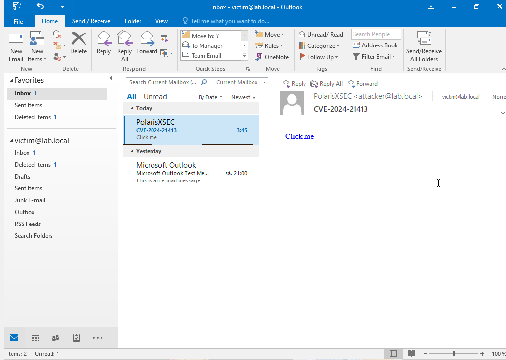 Вредоносное письмо в Outlook