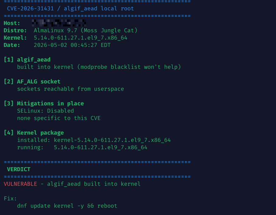 Beispielausgabe auf AlmaLinux 9.7