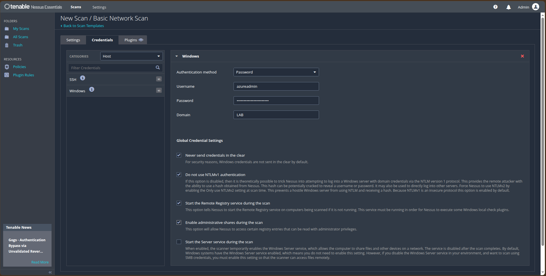Konfiguration des Scans mit Anmeldedaten