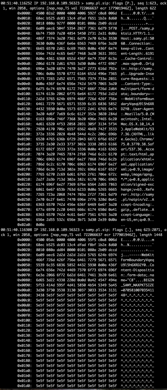 큰 폼을 POST하여 MTU 및 TCP 데이터 크기 측정