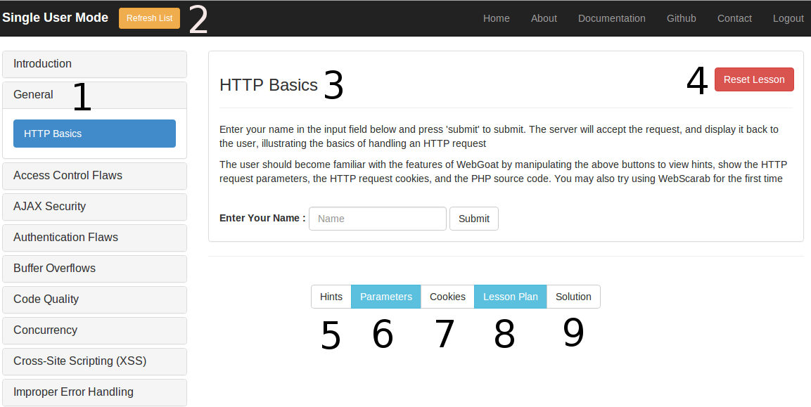 WebgoatPHP 인터페이스