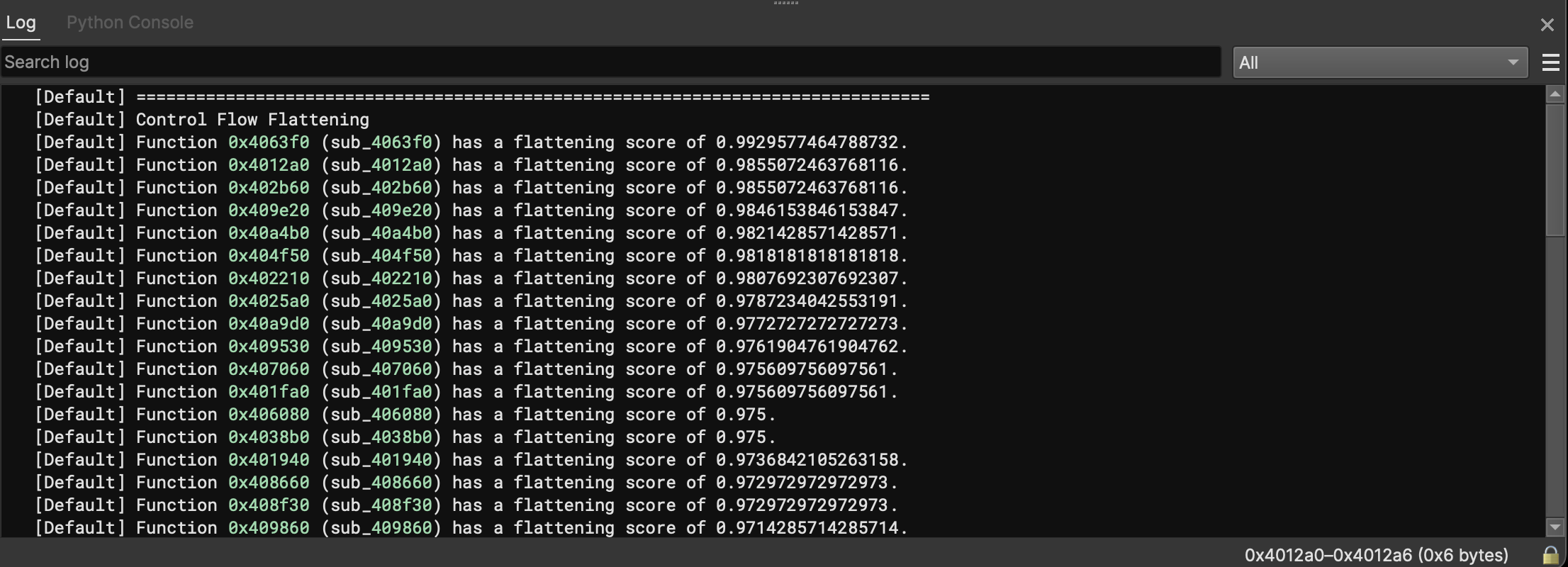 Log de Binary Ninja