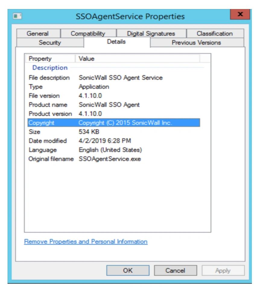 Dateieigenschaften von SSOAgentService.exe mit Version 4.1.10.0