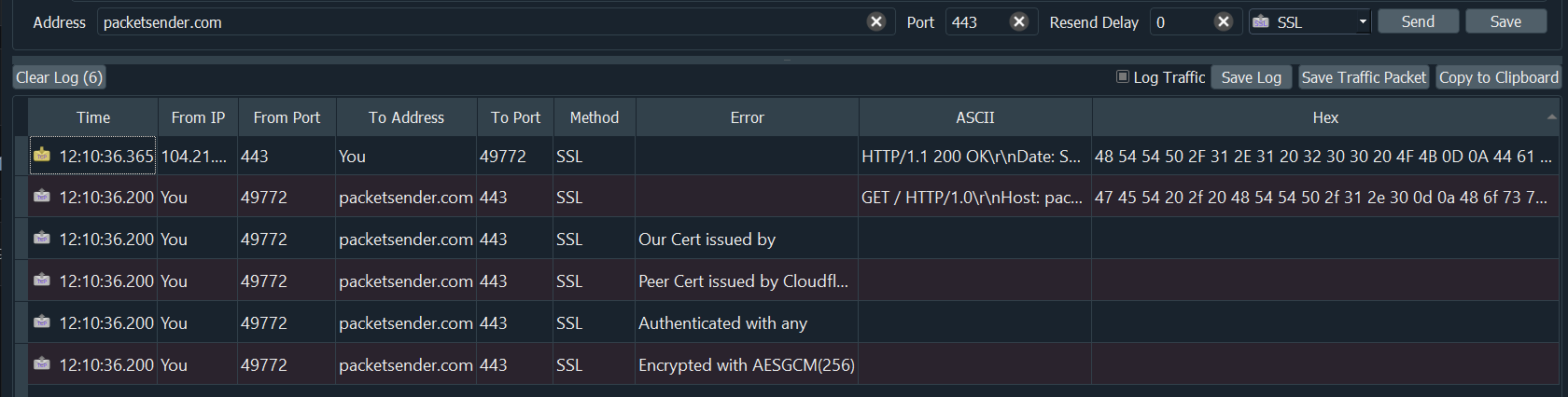 Direct TCL de Packet Sender