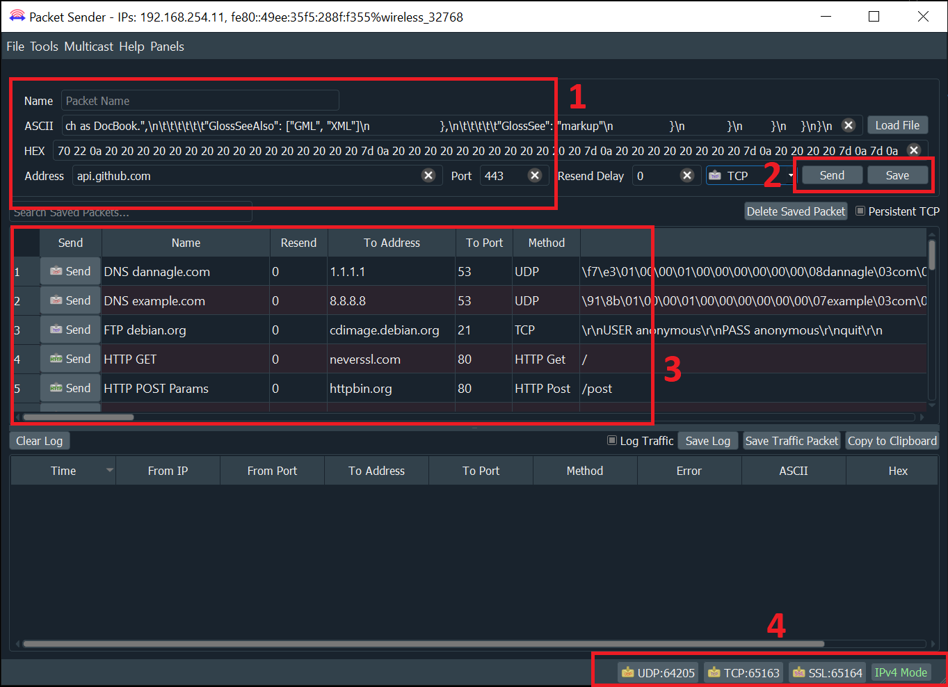 Captura de pantalla de Packet Sender