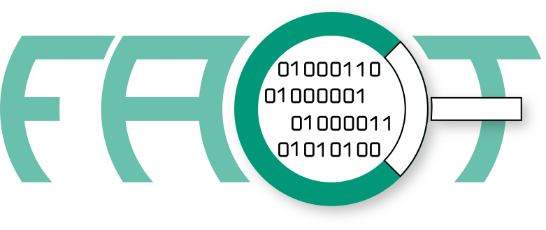 FACT标志，放大镜作为字母C