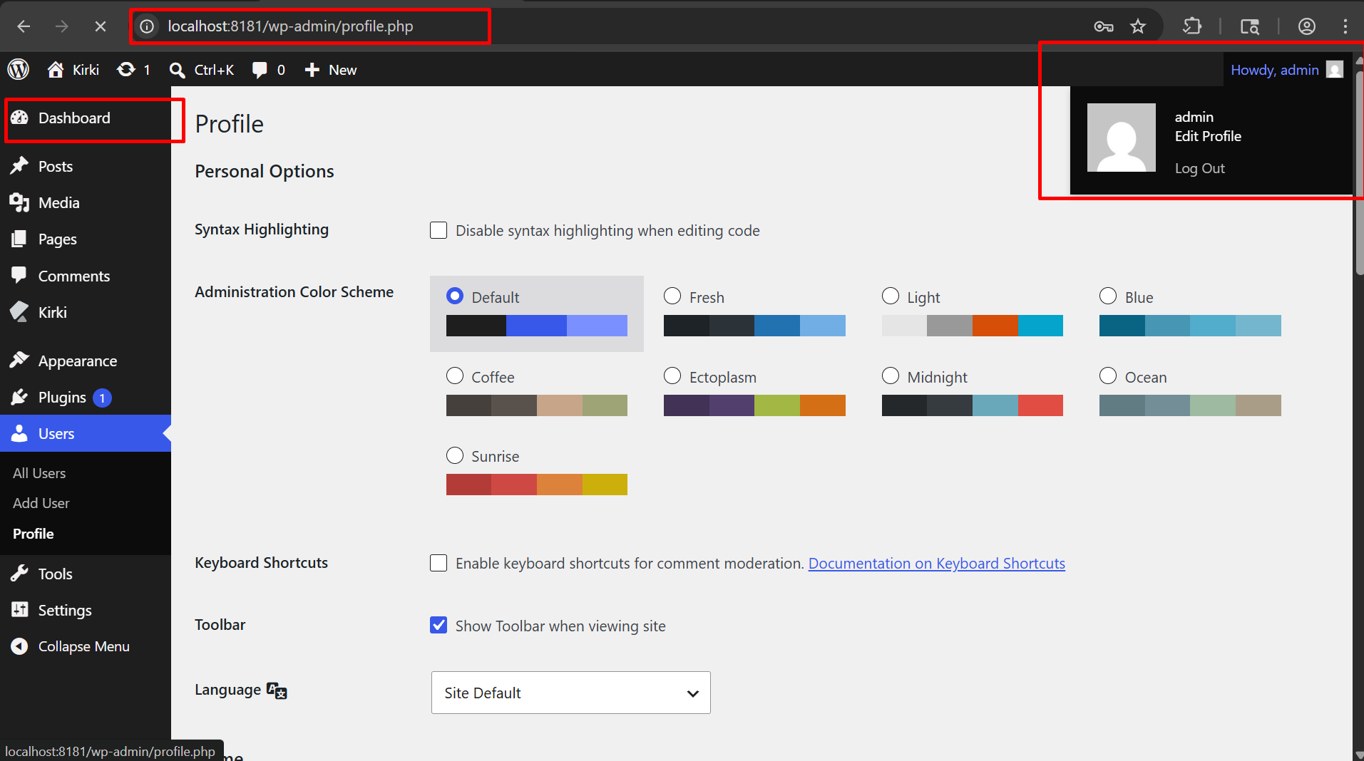 Admin dashboard login success