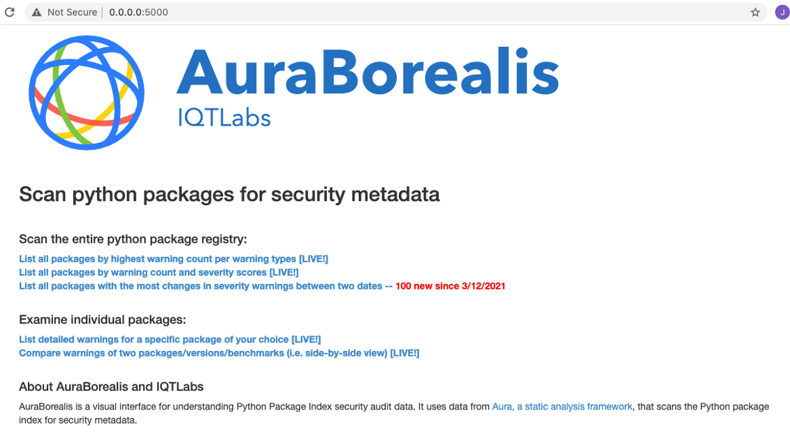 AuraBorealis 홈페이지 사용자 인터페이스