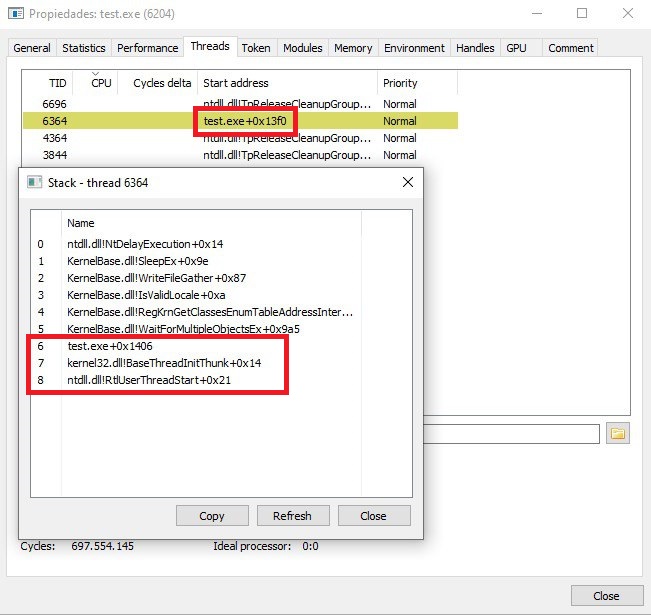 Pilha de chamadas com spoofing mantendo o módulo principal.