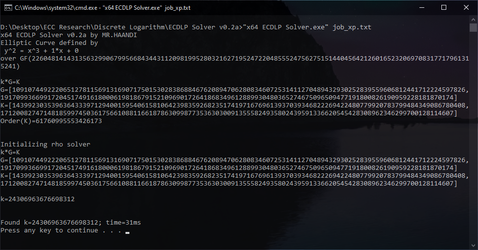 ECDLP Solver Output