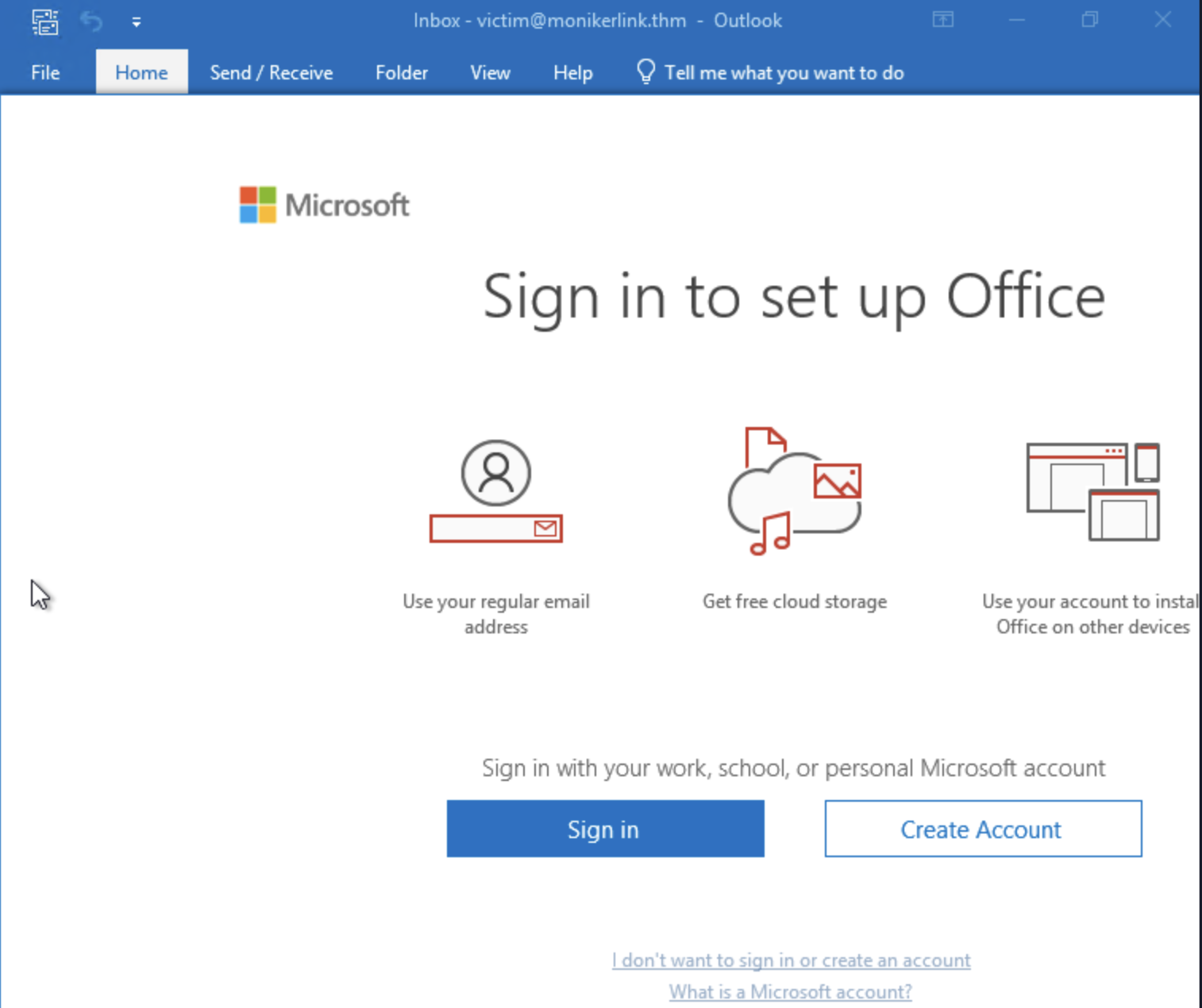 صندوق وارد Outlook للضحية قبل الهجوم