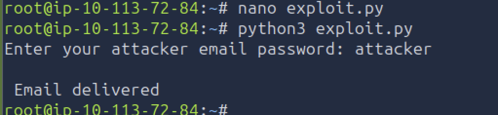 تشغيل exploit.py، تم تسليم البريد