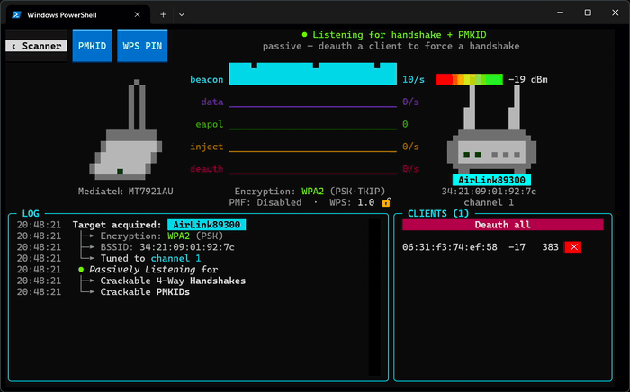Wifit3 in action: WPS PushButton PSK capture
