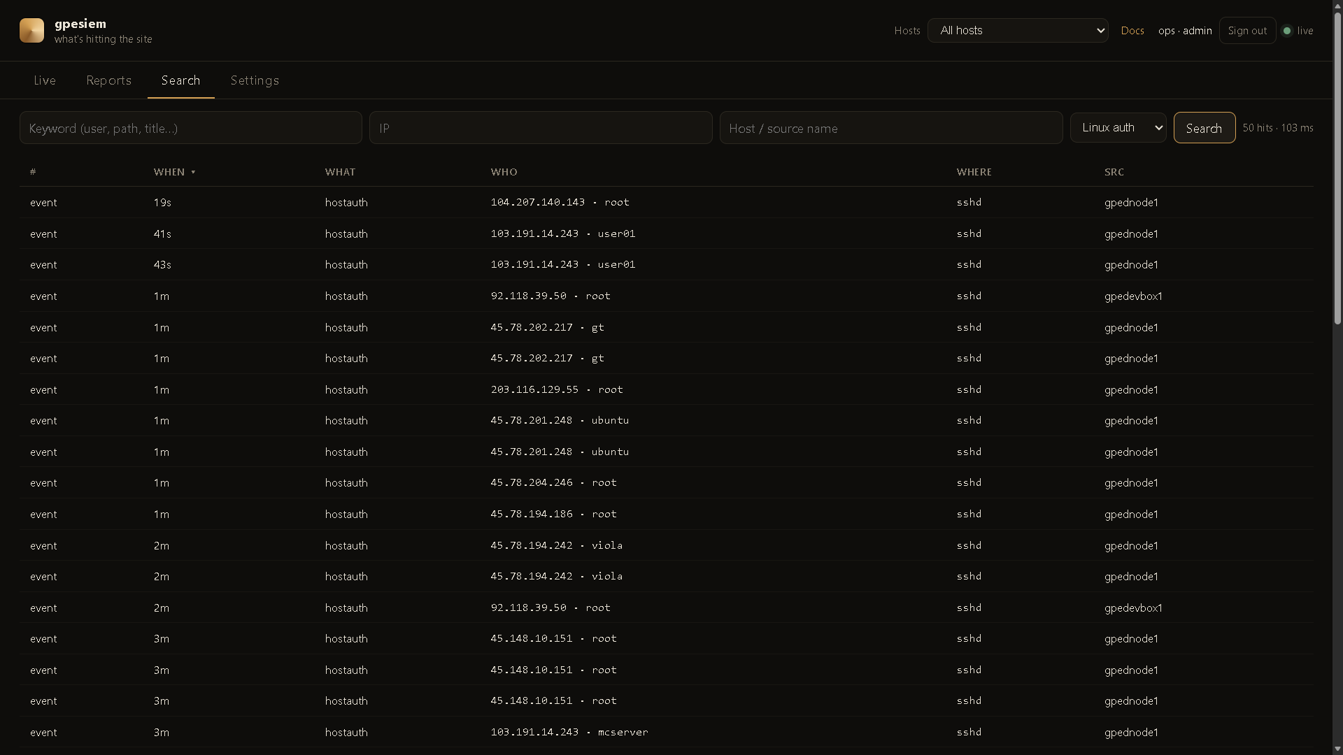 Search: Linux auth / sshd across hosts