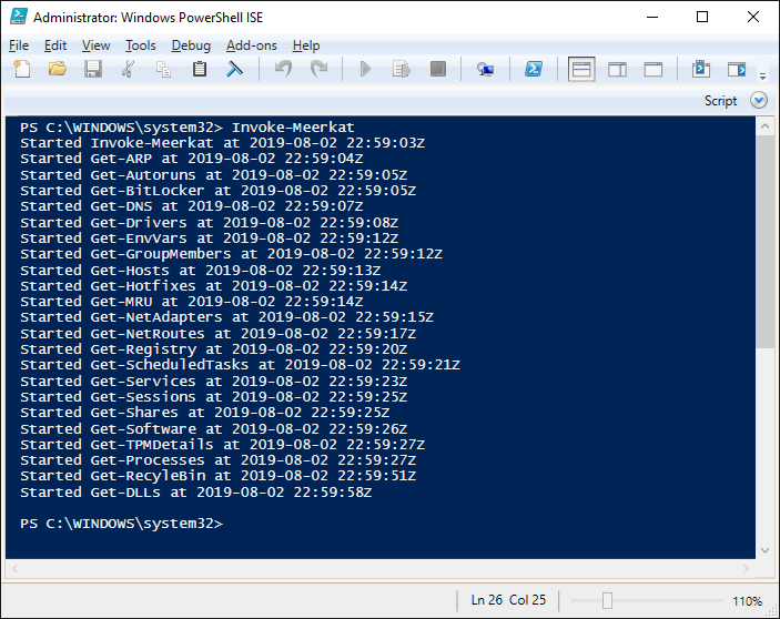 Salida del comando "Invoke-Meerkat"