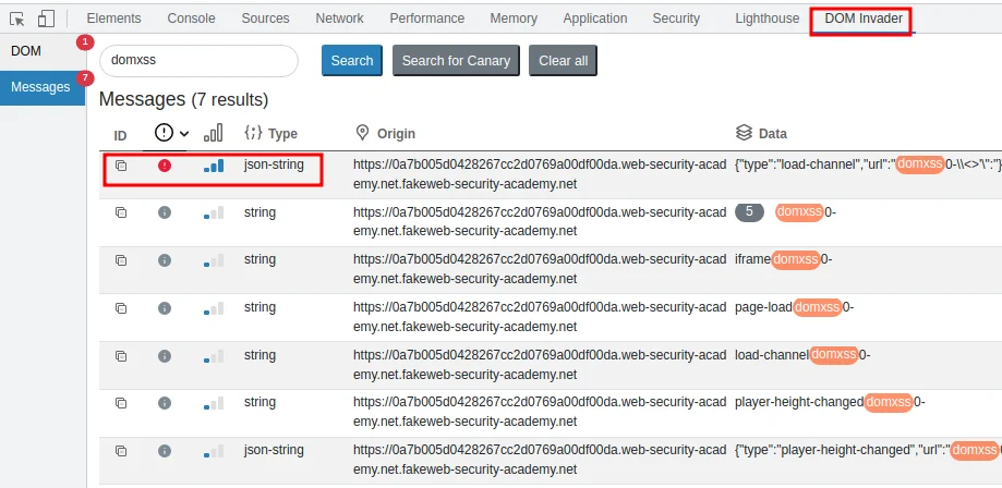 DOM Invader identifica i web messages