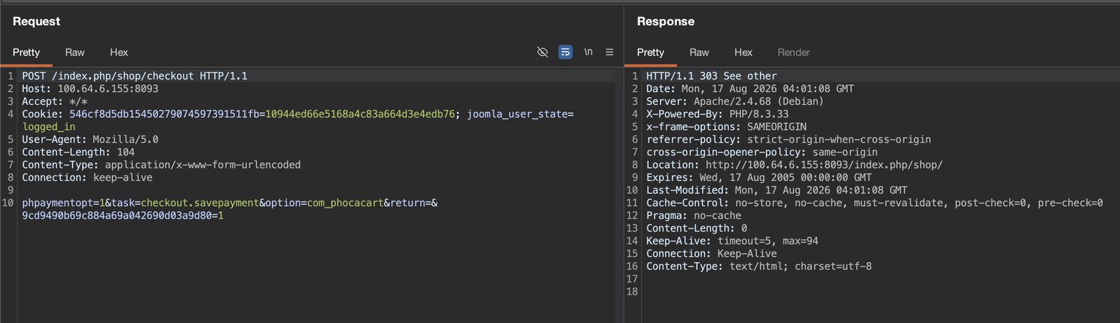 Шаг 5: Сохранение способа оплаты — Burp Suite