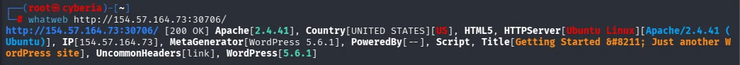 Fingerprinting del servizio - output whatweb