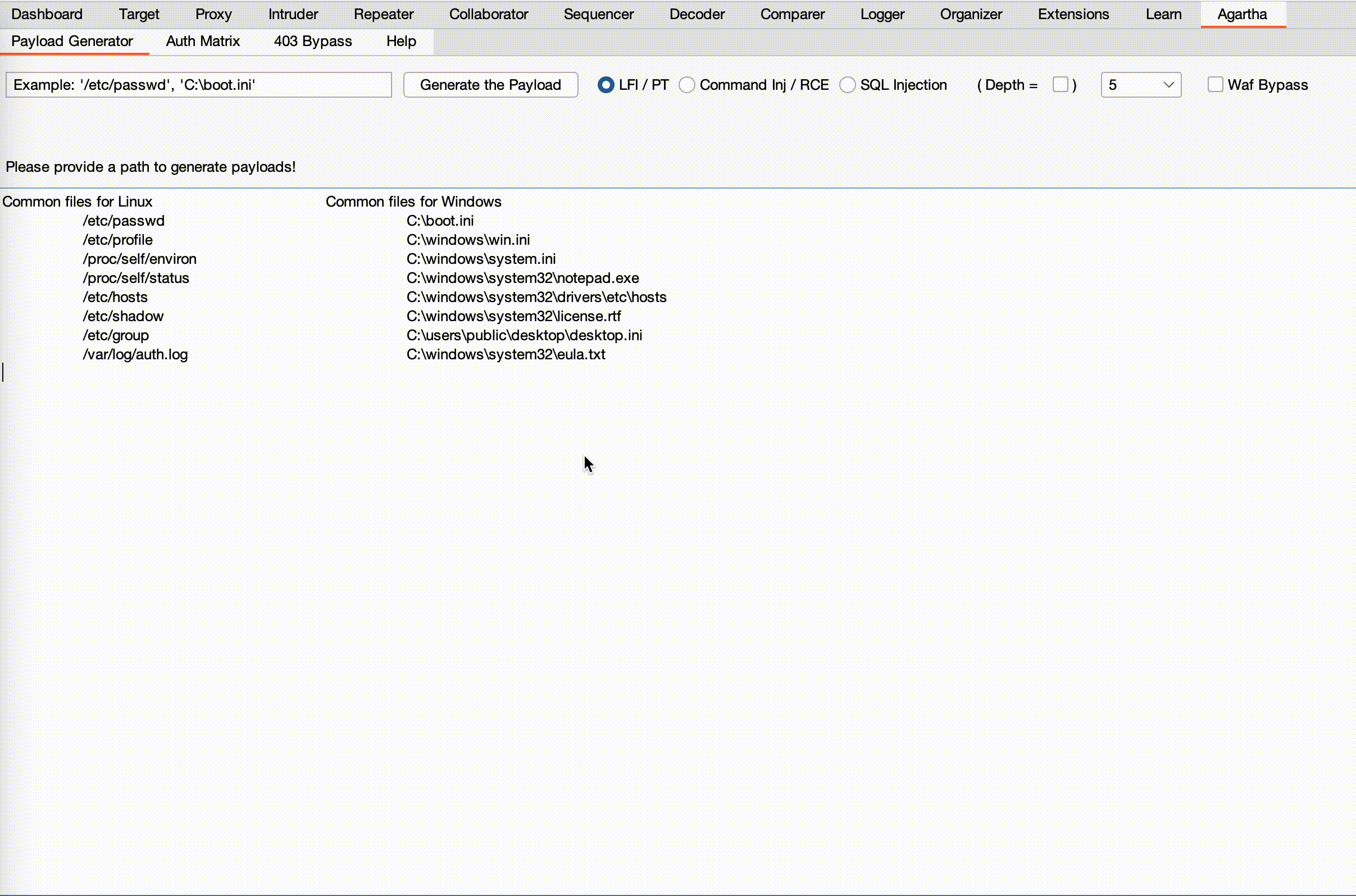 Lista de palabras de Directory Traversal/Inclusión de Archivos Locales