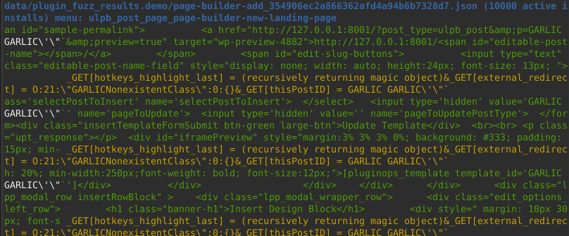 esempio di output del fuzzer per page-builder-add