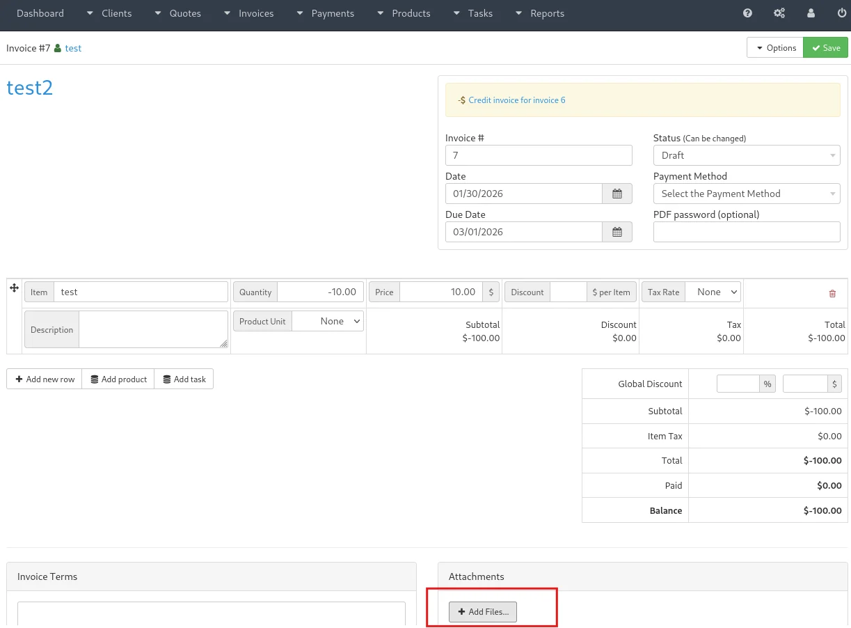 Step 1a - Invoice attachment upload entry point